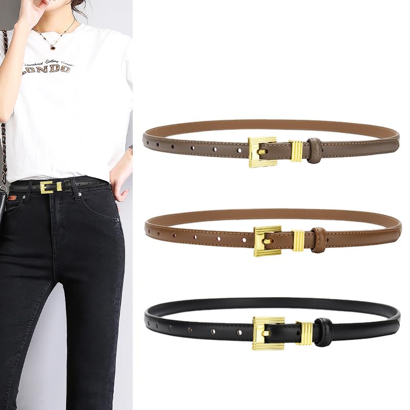 Womens Belts for Jeans, Womens Leather Belt with Gold Pin Buckle, Skinny Belts for Pants Dresses4