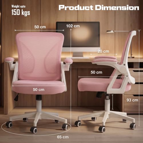 Image of DROGO Premium Ergonomic Office Chair for Work from Home, High Back Computer Chair with Breathable Mesh, Flip Up Armrest, Adjustable Seat, Rocking & Winged Back | Mesh Chair for Office (Black /Pink)