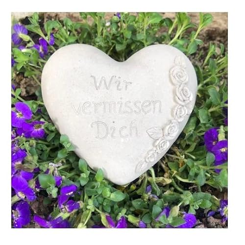 Radami Grabherz Gedenkstein - Wir vermissen Dich - Grabschmuck Grabdeko Trauerherz 10cm Natur, Handarbeit Cover