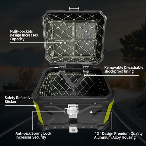 Coffre de moto étanche 35l en aluminium avec coussin de dossier pour casque - 4