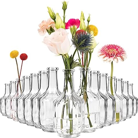 15 Stück kleine Vintage Vasen Blumenvase Tischvase Blumenväschen Väschen Set aus Glas Glasfläschchen Cover
