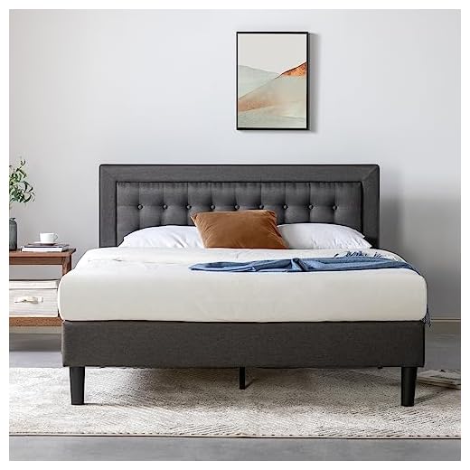 ZINUS Dachelle Upholstered Platform Bed Frame, Mattress Foundation, Wood Slat Support, No Box Spring Needed, Easy Assembly, Dark Grey, King