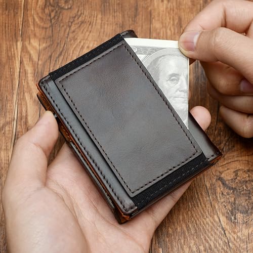 Minimalist Pop Up Wallet for Men | RFID Blocking Credit Card Holder Wallet with Money Clip | Mens Wallet Slim Bifold Front Pocket Metal Case with Gift Box (Genuine Full Grain Leather)4
