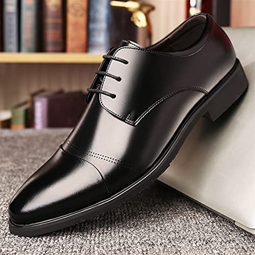 Single Season Formal Shoes Dress Oxford for Men Lace Up Height Increasing Elevator 2.3inch Round Cap Toe Leather Block Heel Anti-Slip Rubber Sole Low Top Prom Very Popular Among Young PEO2