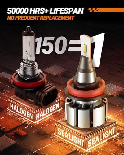Image of SEALIGHT 9005 LED Bulbs, L2 HB3 24,000LM Super Brightness 6000K Cool White Bulbs, IP68 Waterproof, Plug and Play, 15000RPM Turbo Fan, 60000Hrs Lifespan, 1:1 Size Driving Bulbs, Pack of 2