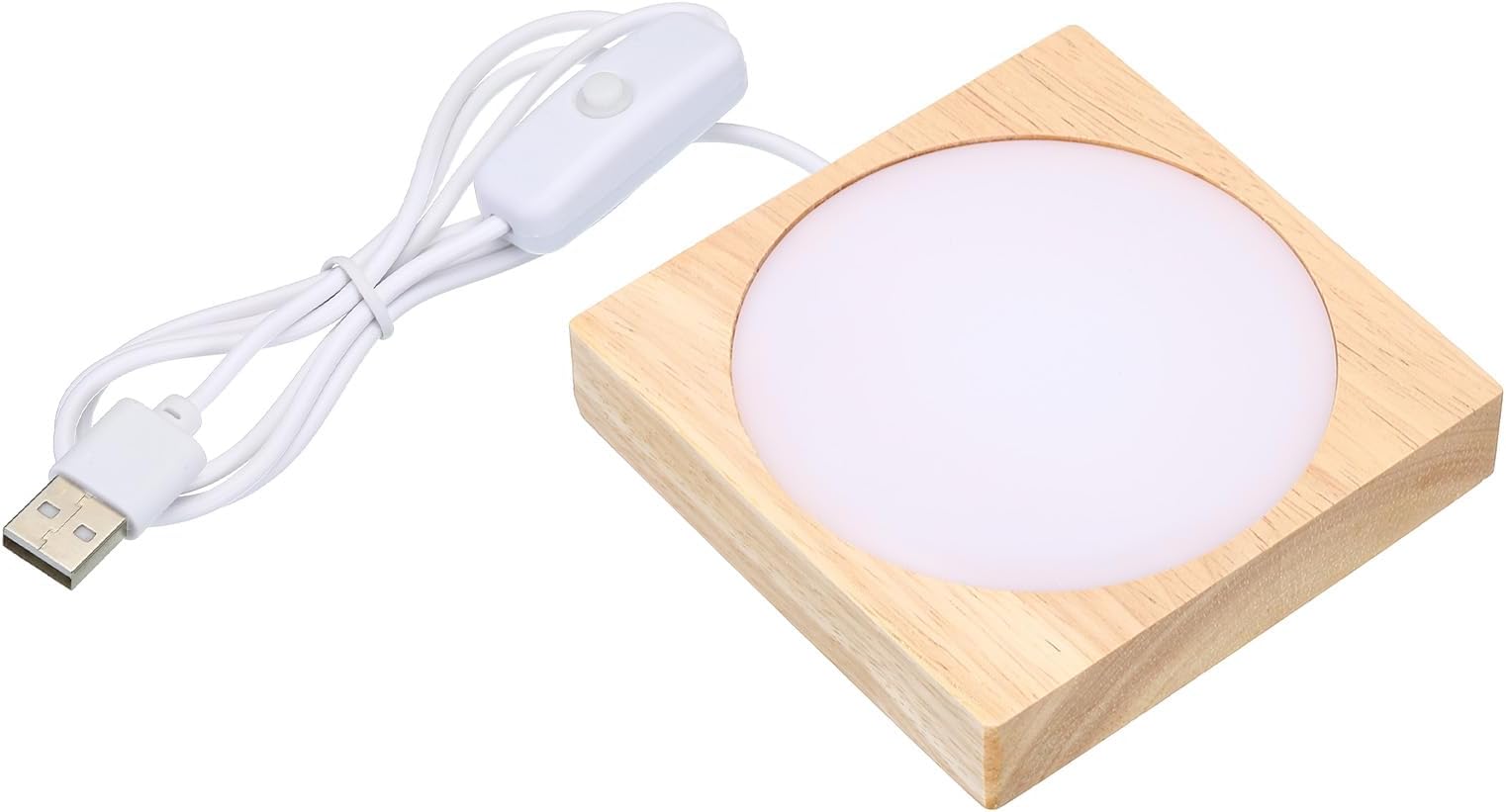 4x4 Inch Wooden LED Light Base, Wood Light Display Base Stand Lighting with Switch for 3D Crystal Glass Aroma Stone Art, White Light