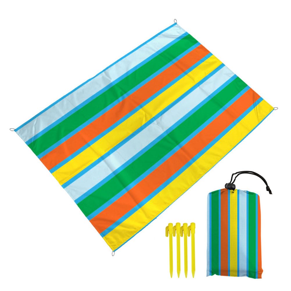 FANSU Beach Blanket Waterproof Picnic Blanket, Rainbow Sandproof Beach Mat Picnic Mat with 4 Fixed Nails, Summer Essentials Outdoor Blanket for Travel Camping Hiking Picnic (100x140cm,I)