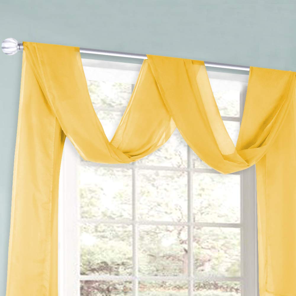 HUTO Dark Yellow Sheer Window Scarf Valance for Girls Room Soft Voile Curtain Scaves Wedding Party Bed Canopy,1 Panel 52 x 144 Inches Long