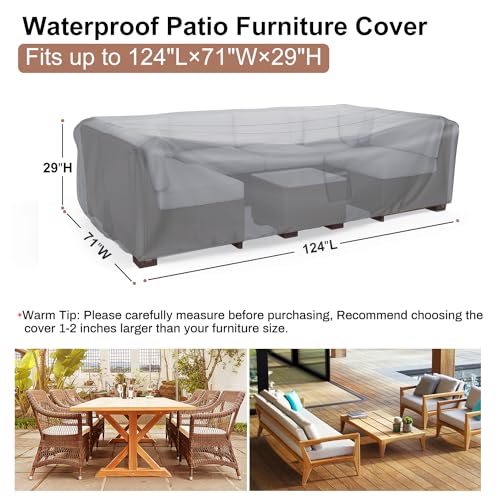 Image of Mrrihand Outdoor Patio Furniture Covers Waterproof 124 inchLx71 inchWx29 inchH Grey