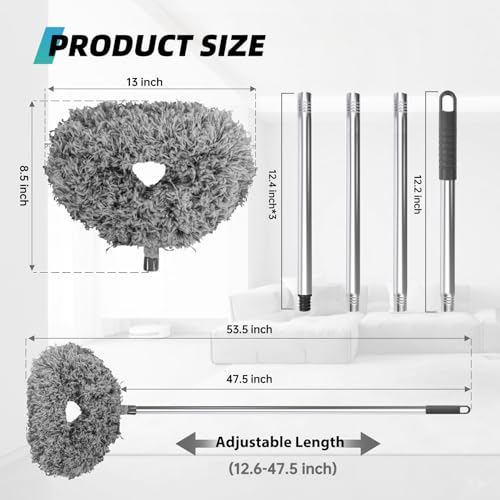 Image of DRQ Ceiling Fan Cleaner Duster, Reusable Microfiber Duster with Extension Pole, 13 to 48 Inch Fan Blade Cleaner, Removable Dusters for Cleaning Walls Bookshelves Door Window Top (Grey)