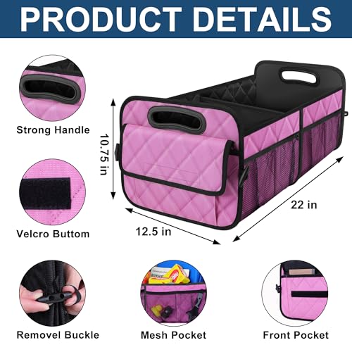 Image of Deosk Car Trunk Organizer for SUV, Car Organizers and Storage with Reinforced Handles, Car Accessories for Women /Men 50L Waterproof Polyester Trunk Organizer(Medium,Pink)