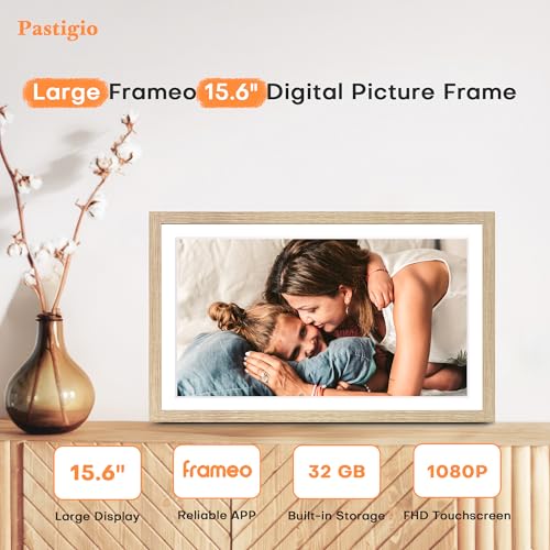 Image of Digital Picture Frame, Frameo WiFi 15.6 Inch Large Digital Photo Frame 32GB | 1920*1080 IPS FHD Touchscreen, Wall-Mountable, Share Video Picture, Electronic Photo Frame Slideshow, Mom Gift, Oyster White