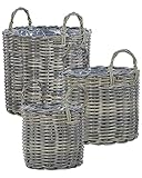 Photo Gallery set di 3 cesti per piante da esterno fioriere rivestite in rattan sintetico marrone talpa Photo Gallery set di 3 cesti per piante da esterno fioriere rivestite in rattan sintetico marrone talpa