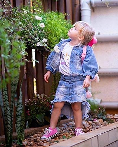Kids Toddler Baby Girl Skirt Set Button Down Puff Long Sleeve Jacket Top +Jeans Skirt Dress 2Pcs Spring Fall Clothes (Blue, 5-6 Years) #TOP2