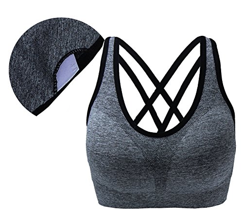 Image of AKAMC Women's Cross Back Sport Bras,Adjustable Straps Padded Criss Cross Cropped Bras for Yoga Workout Fitness
