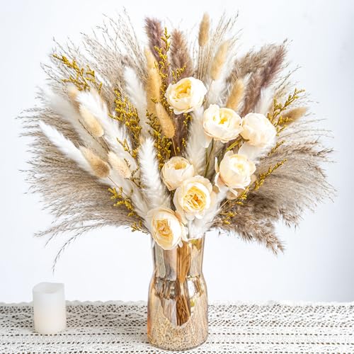 Boho Decor Bouquet - Artificial Flowers and Pampas Grass Decor kit,Mix Dried Flower Arrangement Bunny Tail Home Table Rustic Farmhouse Bedroom Decor