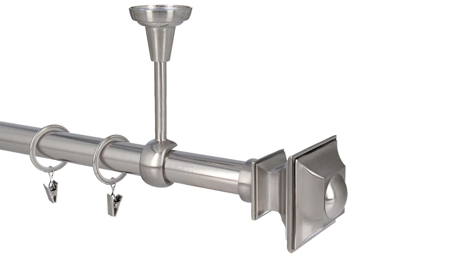 Tringle à Rideau HDTL Fixation Plafond - Acier Inoxydable 25/19mm, Longueur 400cm, Avec Anneaux