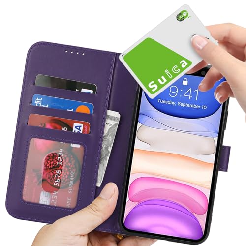 Image of for iPhone 11 Case Wallet with Card Holder,for iPhone 11 Wallet Case for Women Men,PU Leather Shockproof Magnetic Buckle Stand Flip Phone Case-Purple