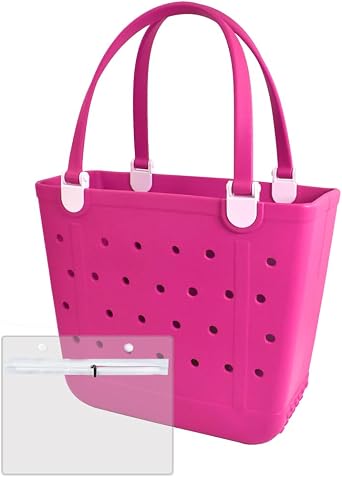 Medium Rubber Beach Bag, Waterproof Tote Bags Washable Sand-proof Travel Hand Bags for Pool Boat Work Sports