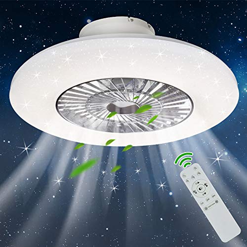 Depuley LED Ventilateur De Plafond Moderne, Plafonnier Ventilateur Dimmable Avec Télécommande Silencieux 3000-6000K Ø59CM, Lumières de Ventilateur Blanc pour Salon Restaurant Chambre