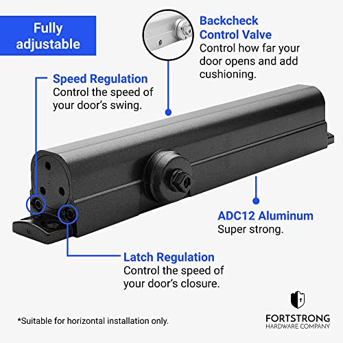 Commercial Door Closer Fs-8400B Heavy Duty Adjustable Grade 1 Standard Automatic Door Closing Hinge - Ada Compliant Ul & Cul Ul10C Listed - Aluminium Finish - High Traffic (Black) #TOP2