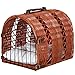 Pawhut Katzen Transportkorb aus Weide geflochten Korbhöhle mit Kissen Gitter für Transport Katzen Hunden Braun Metall 42 x 35 x 37 cm