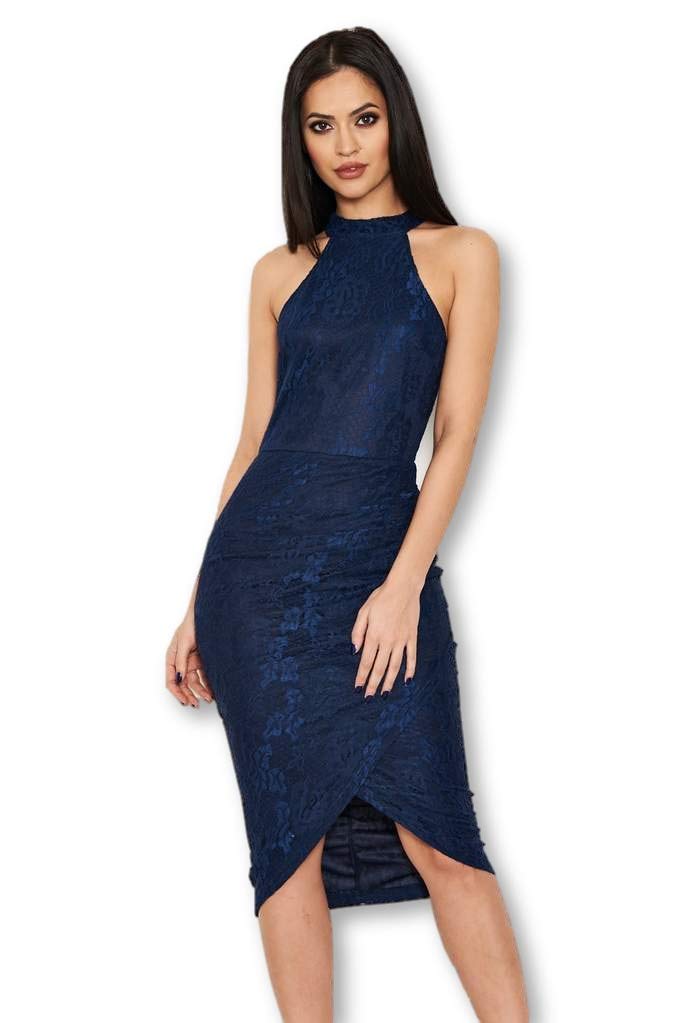 bebe lace halter dress Anabelle Halter Neck Lace Maxi Dress - Baby Blue main image 1