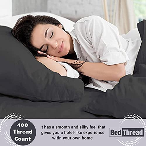 BBed Thread - Egyptian Cotton Double Duvet Cover Set Charcoal Grey, 400 Thread Count Long Staple Egyptian Cotton Double Bed Duvet Set Grey, Quilt Bedding Set, Felicia Viscose Embroidered Duvet Covers - Image 7
