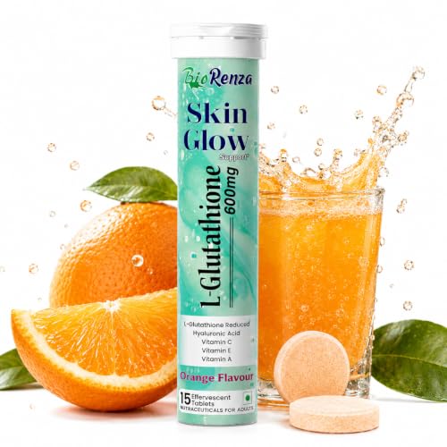 Image of Skin Glow Support L-Glutathione 600mg Effervescent Tablets, Orange Flavour, with Hyaluronic Acid, Vitamin C, E & A, 15 Tablets (1)
