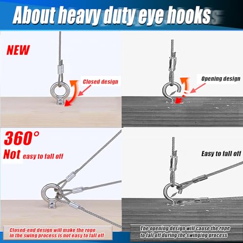 Image of OHIYO 6.3 Inch Heavy Duty Eye Hooks M10 Self Tapping Eyelet Screw Load Capacity 850LBS Heavy Duty Screw in Eye Hooks for Hammock Stand, Swing Chair, Yoga, Heavy Indoor & Outdoor Uses (4Pack- M10)
