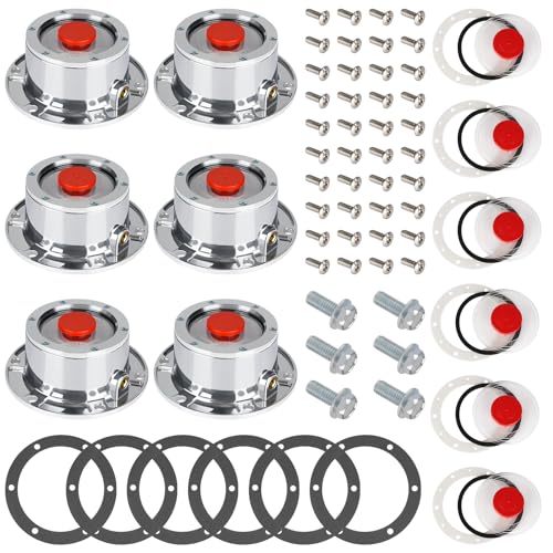 Image of CheeMuii 6Pack 343-4009 Trailer Hub Caps with 359-5990 Oil Window Cover Kit | Aluminum Trailer Hubcaps for Trailer Axle with Oil Window Cover Kit & Extra Rubber Plugs Replace for Stemco 343 4009 359 5990