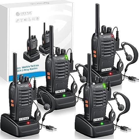 eSynic 4Pack Professional Walkie Talkies for Adults 5KM/3Miles Long Rang Walkie Talkies Best 16CH Walkie Talkies Rechargeable VOX Radio Walkie Talkies With Earpieces Wonderful Gifts For Adult Kids etc Cover