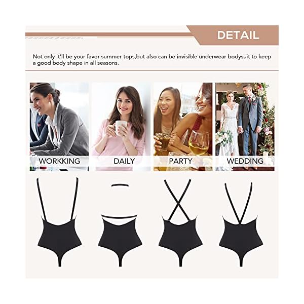 FeelinGirl-Sexy-Slimming-Bodysuit-Tummy-Control-Thong-Shapewear-Backless-Body-Shaper-Deep-V-Neck FeelinGirl Shapewear Tummy Control Fajas Colombianas Reductoras y Moldeadoras Bodysuit Black M