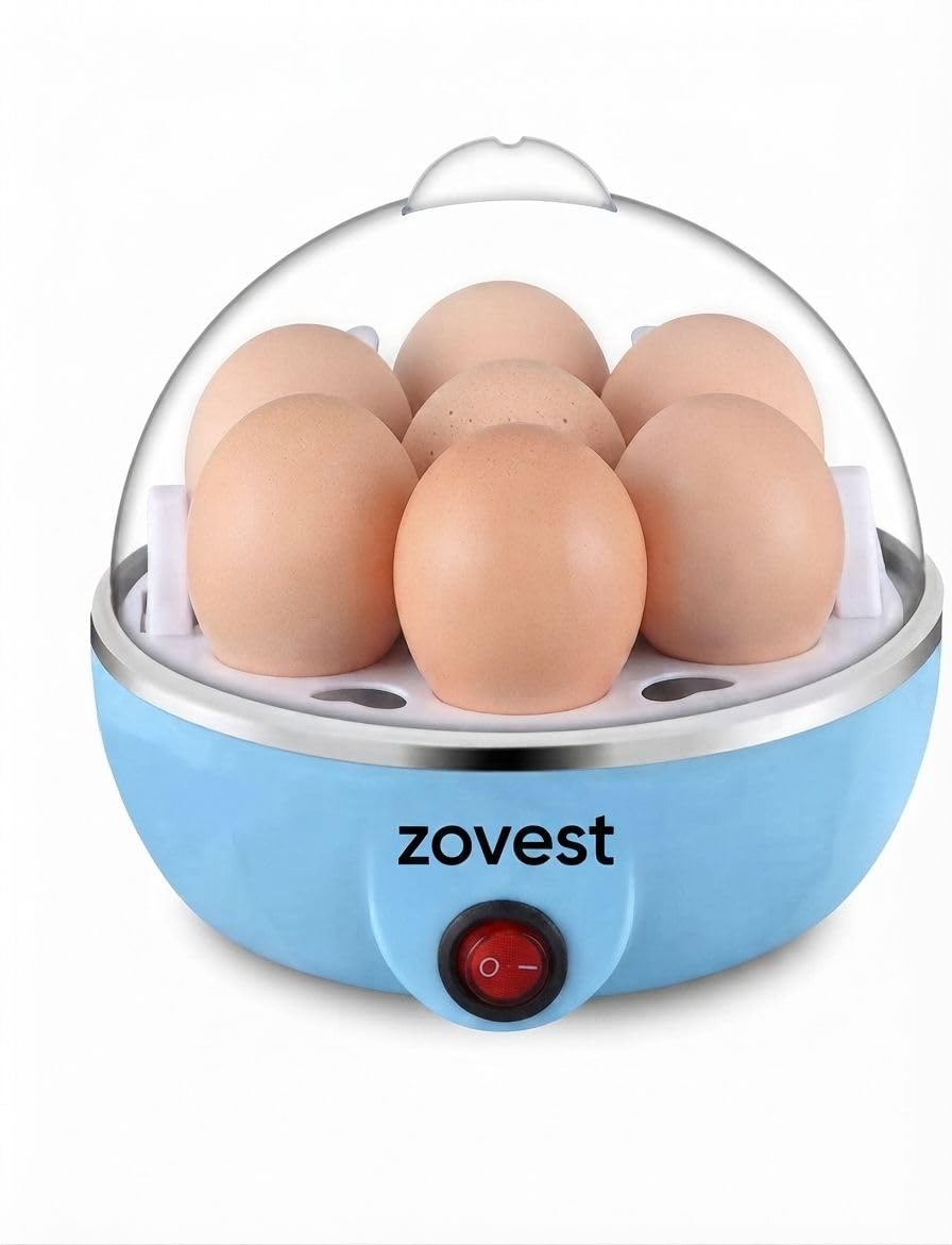 smart electric egg boiler | automatic 7 egg cooker & steamer | blue| new technology