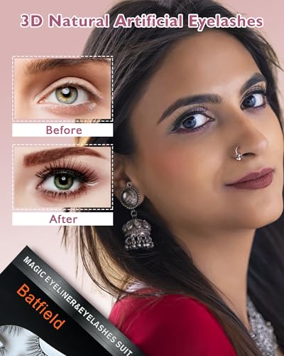Image of Batfield 3 Pairs Magnetic False Eyelashes - Reusable Fake Eyelashes with Eyeliner and Tweezer - Artificial Eye Lashes for Women Natural Wispy(Style 3)