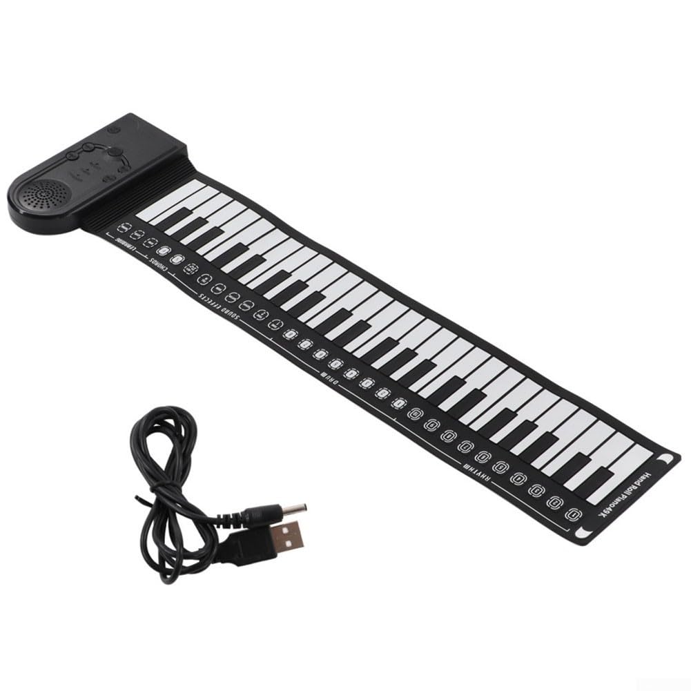 SPORTARC Tastiera elettronica arrotolabile a mano, pianoforte pieghevole e flessibile, 49 tasti, con cavo di ricarica USB, per principianti (nero)