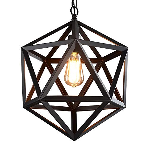 Lustre géométrique à éclairage LED industriel en métal noir rustique