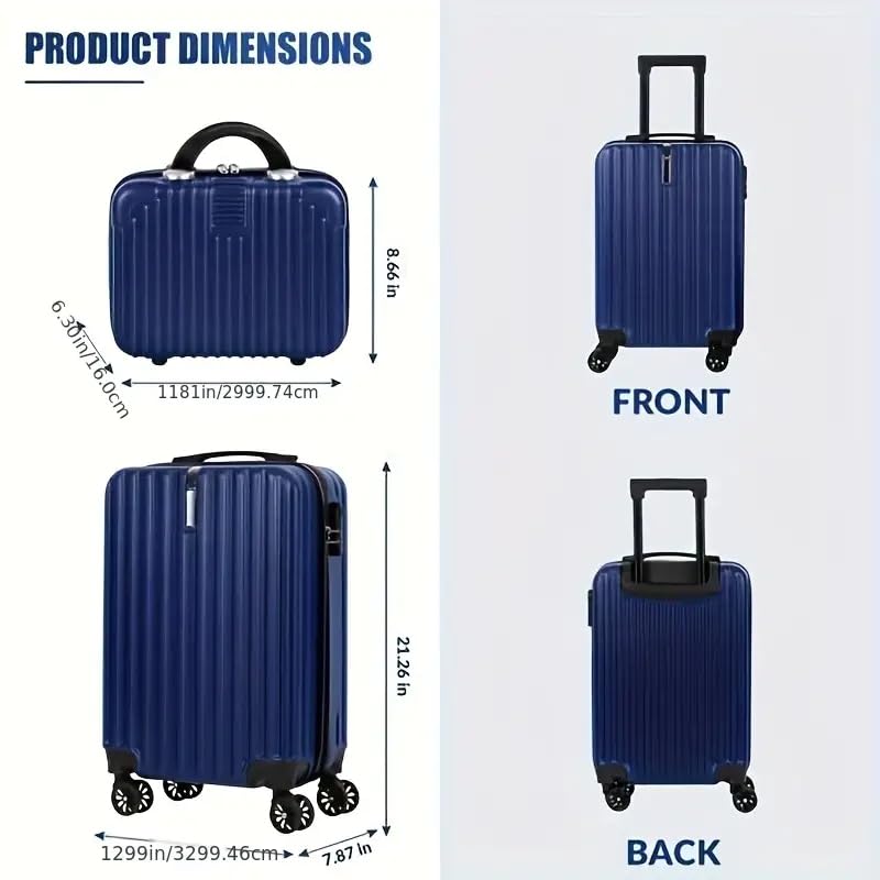 14+20 Inch Hardshell Carry-On Luggage Set with 360° Spinner Wheels – Ultra-Lightweight, Expandable, TSA Lock – Durable for Travel (Blue)2