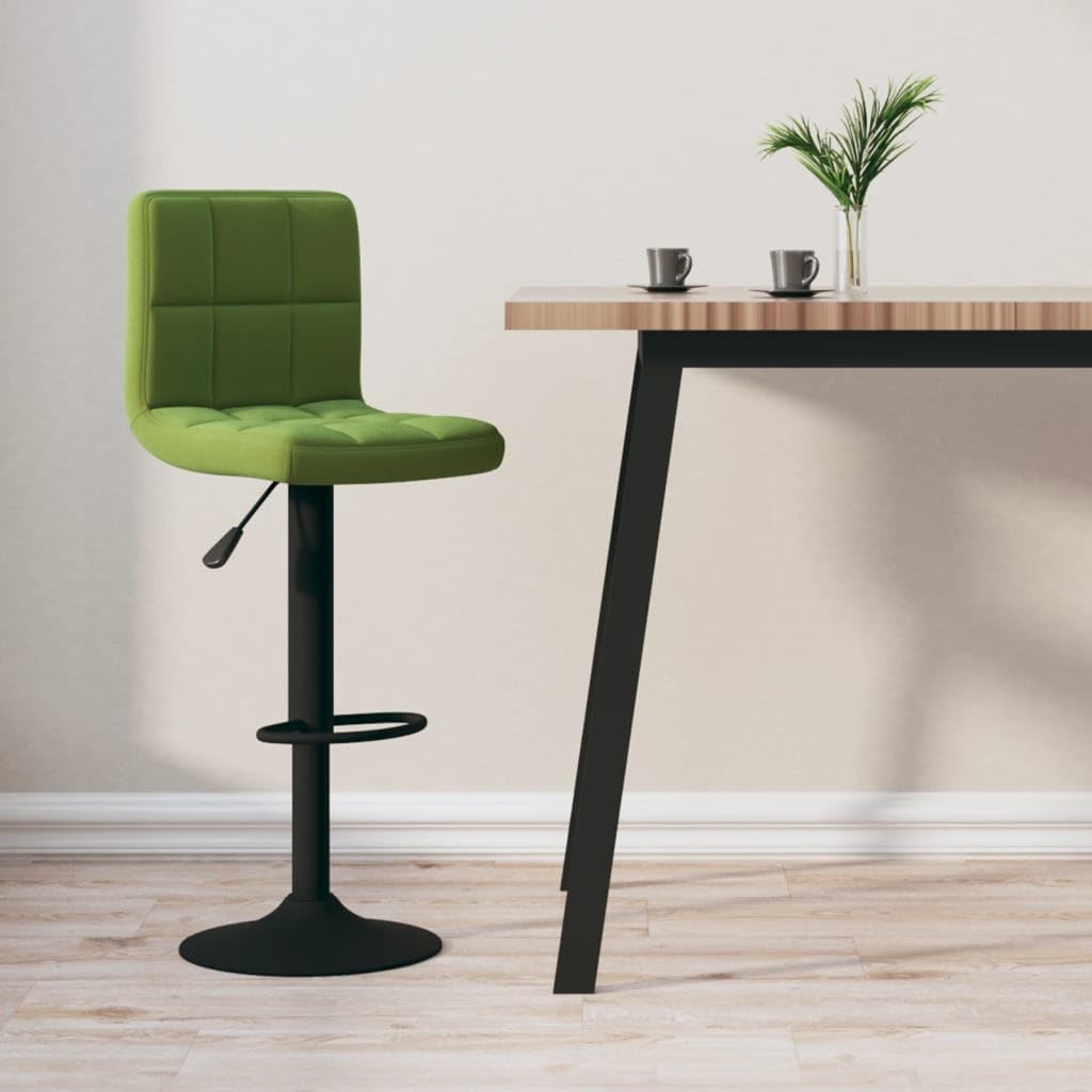 Taburete de bar de terciopelo verde claro, moderno taburete regulable en altura con reposapiés y resorte de gas, silla de bar giratoria 360 grados para cocina, comedor y bar, 40 x 47 x (90-111