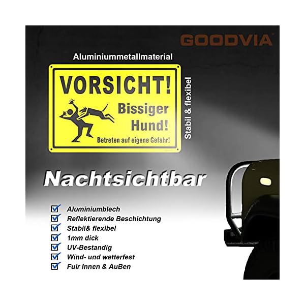 Goodvia Vorsicht Bissiger Hund Schild Aluminium 20 * 30cm, Achtung Hunde Warnschild Beware of The Dog Schild… – Bild 5