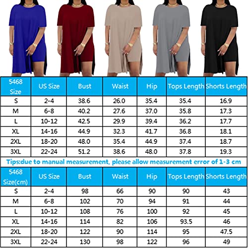 Image of AXOSY Women Plus Size 2 Piece Outfits Short Sleeve Tunic Tops and Skinny Biker Shorts Sets Tracksuits