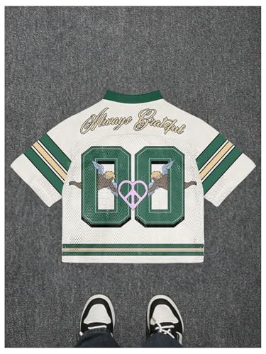 Men's Y2K Mesh Jersey Shirts V Neck Half Sleeve Number Graphic Tees Color Block Sport T Shirt2