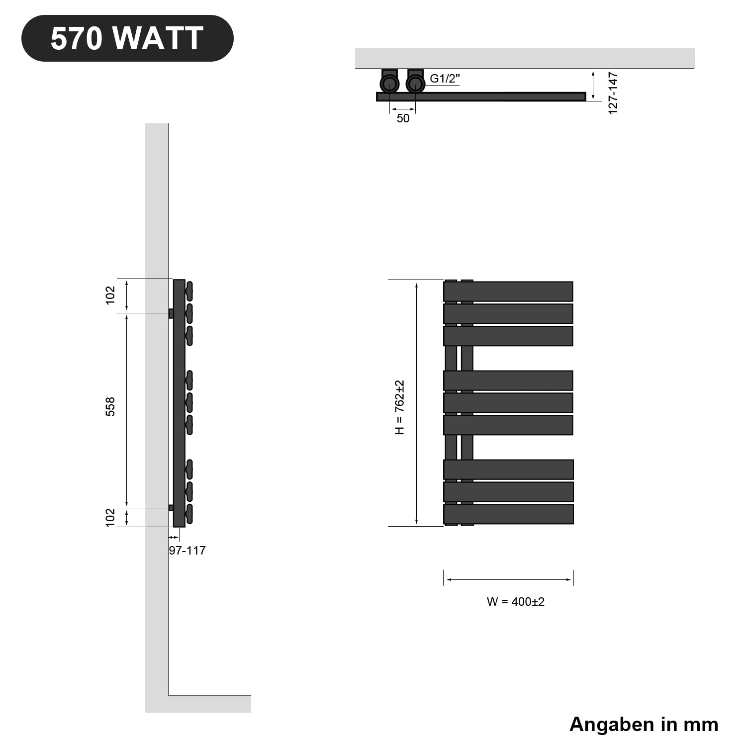 SONNI Grzejnik łazienkowy płaski suszarka na ręczniki 762 x 400 mm antracyt ogrzewacz do ręczników przyłącze boczne panel grzejnik na ręczniki 570 W
