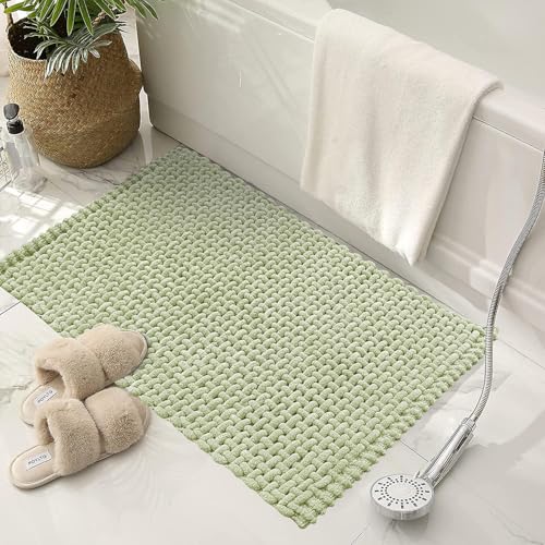 Image of SANMARINO Non Slip Chenille Bath Mat, Extra Soft Bathroom Mat, Super Absorbent Fluffy Bath Mats for Bathroom, Machine-Washable Quick Dry Bath Rug Foot Mat, 16 inchx24 inch, Green