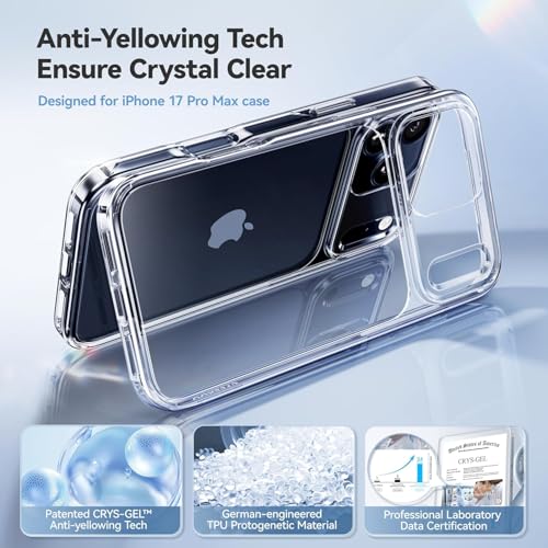 Image of Transparent TPU Back Case Cover for Apple iPhone 17 Pro Max with Camera Protection, Shockproof, Anti-Yellowing, Scratch-Resistant, Wireless Charging Compatible for iPhone 17 Pro Max (Clear)
