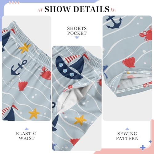 Sailboat Crab Anchor Boys Long Pants Soft Trousers Elastic Waist Kids Lounge Bottoms with Pockets S-XL4