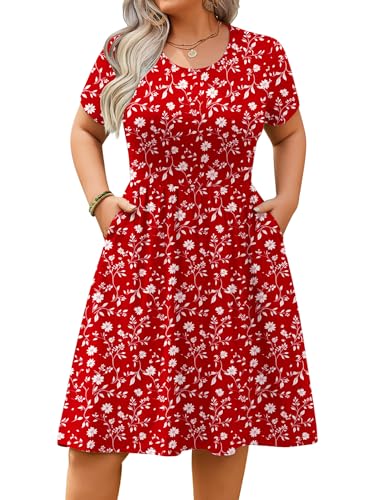 Image of IN'VOLAND Womens Plus Size Summer Dress Short Sleeve Casual Mini Dresses Empire Waist T-Shirt Dress with Pockets