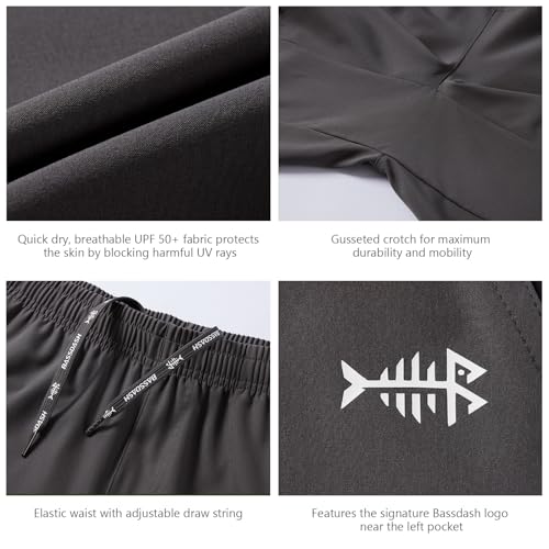 BASSDASH Men’s 7” Fishing Shorts UPF 50+ Lightweight Water Resistant Quick Dry for Hiking with Zipper Pocket FP06M4