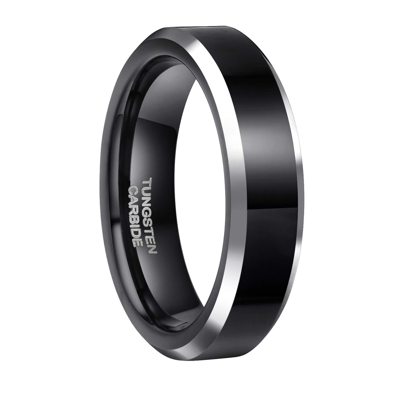 Anillos de Alianza Tungsteno Negro Plata Hombre para Grabar | 6MM/8MM Redondo Pulido,Diseño Atemporal,Ligero para Uso Diario,Resistente a Rayones,Ajuste Cómodo