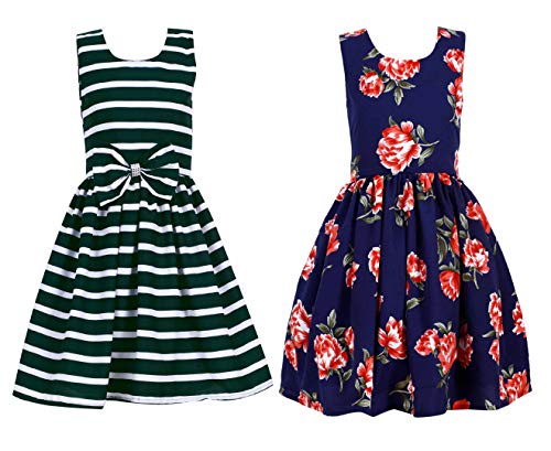 Image of Casual Frock for Baby Girls,Blue Printed and Olive Printed,Pack of 2